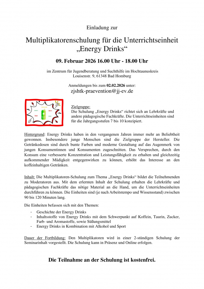07. Januar 2026 Zentrum für Jugendberatung und Suchthilfe für den Hochtaunuskreis - Usinger Land
